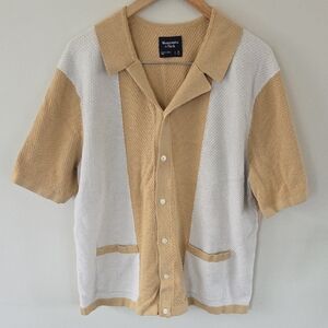 Abercrombie & Fitch Tan and White Knit Button Down Polo